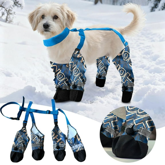 ibiyuan Winter Dog Suspender Boots, Dog Paw Protectors, Waterproof Doggy Booties for Winter, Anti- Reflective Dogs Shoes Snow Boots for Outdoor Walking,XS