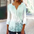 thumbnail image 2 of Pompotops Chemises Tuniques Imprimées Florales à Manches 3/4 Décontractées Col en V pour Femmes Chemises Basiques d'Été Blouse Plissée en Liquidation, 2 of 5