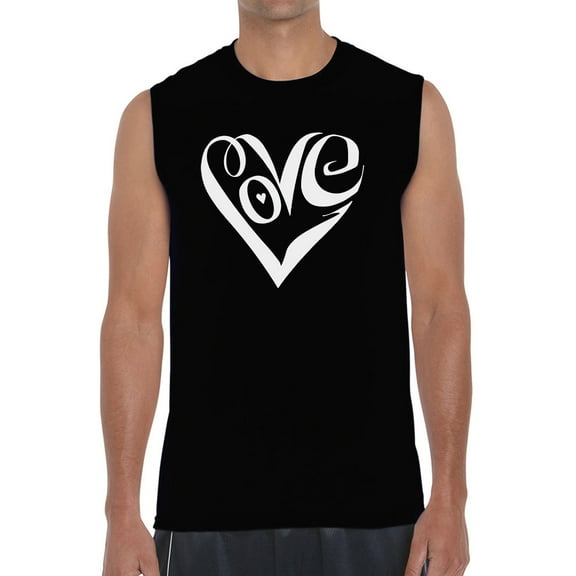Men's Word Art Sleeveless T-shirt - Script Love Heart