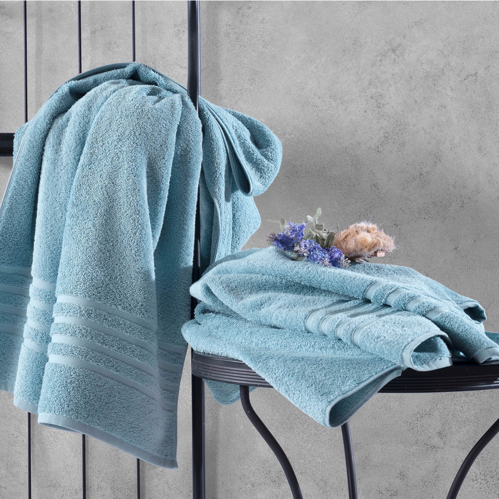 Hawmam Linen Light Blue - 6-Piece Bathroom Set: 2 Bath Towels, 2 Hand Towels, 2 Washcloths, 100% Turkish Cotton, Quickdry, High Absorbent, Luxury Bathroom Accessories, Dorm Room Essentials