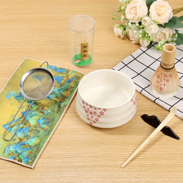NUAHRHY 8Pcs Matcha Whisk Set Practical Matcha Making Kit with Ceramic Bowl Matcha Whisk Ceramic Whisk Holder Tea Scoop Stand Matcha Powder Sifter Complete Matcha Set for Tea Lovers
