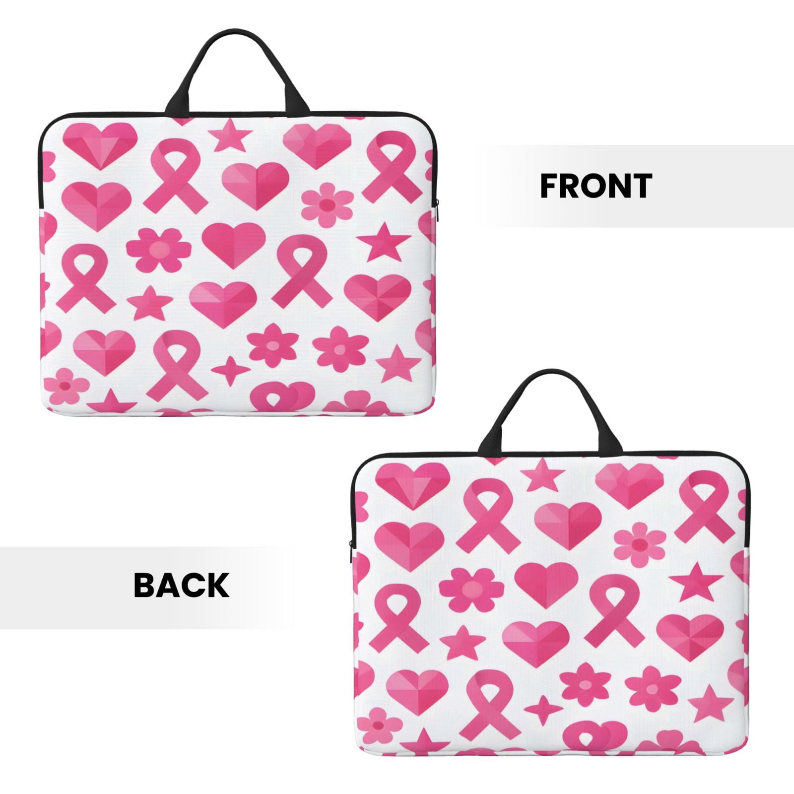 Laptop Sleeve Bag For Women Men 14inch Waterproof Durable Protective Computer Carrying Cover Handle Laptop Case Bag Modern Pink Ribbon Pattern With Geometric Elements