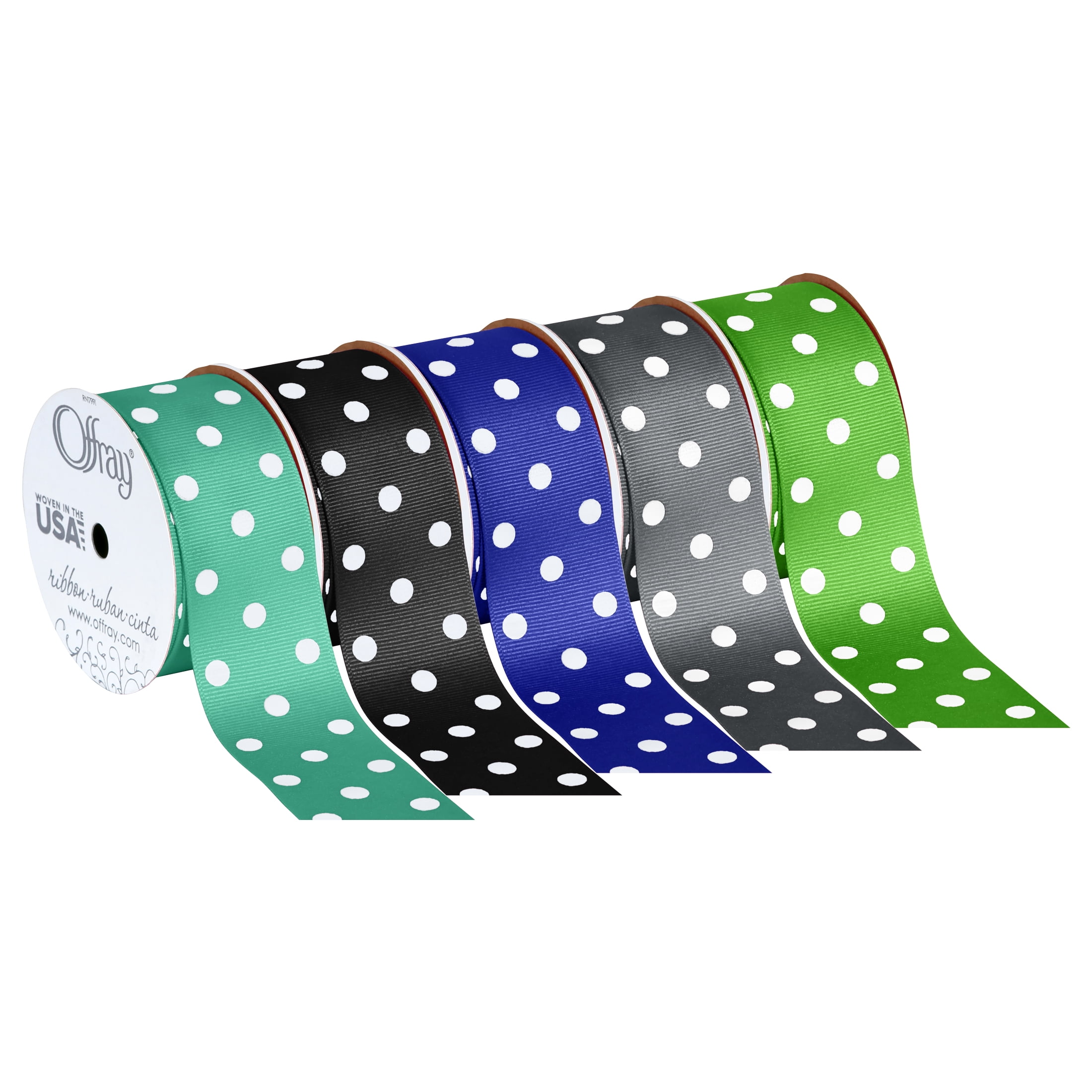 Offray Ribbon, Apple Green with White Polka Dot 1 1/2 inch Grosgrain Polyester Ribbon for Sewing, Crafts, and Gifting, 9 feet, 1 Each