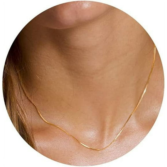 Minimalist Thin 18K Gold Chain Box Necklace Short Small Gold Chain Choker Necklaces for Women|The Minimalist 18K Gold Box Necklace is a Short Gold Chain Choker Necklace for Women.