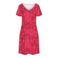 thumbnail image 4 of Pisexur Robes Femmes Belle Robe d'Été pour la Mode Féminine d'Été Imprimé à Manches Courtes Col en V Robe Décontractée Rose Vif,P, 4 of 7