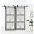 thumbnail image 3 of Sliding Closet Frosted Glass Barn Bypass Doors 72 x 80 inches | Lucia 2552 Grey Ash | Sturdy Top Mount 6.6ft Rails Hardware Set | Wood Solid Bedroom Wardrobe Doors, 3 of 6
