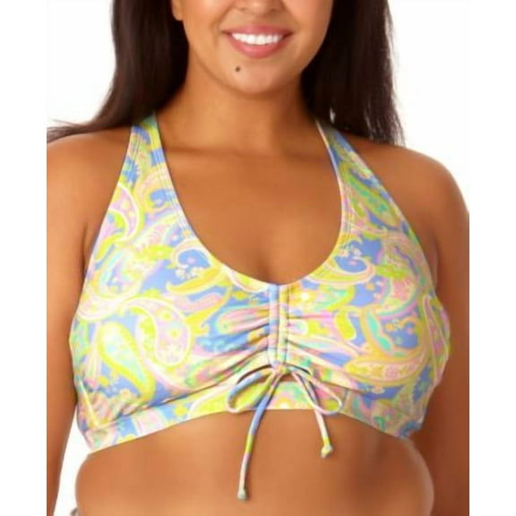 Salt   Cove Plus Size Paisley-Print Cinched-Front Tie-Back Bikini Top Size 1X