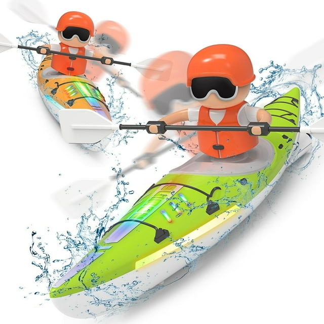 RC Kayak Boat 2.4 Ghz Remote Control Boat Toy With Colorful LED Lights For Lake Pool Gifts For Boys Girls