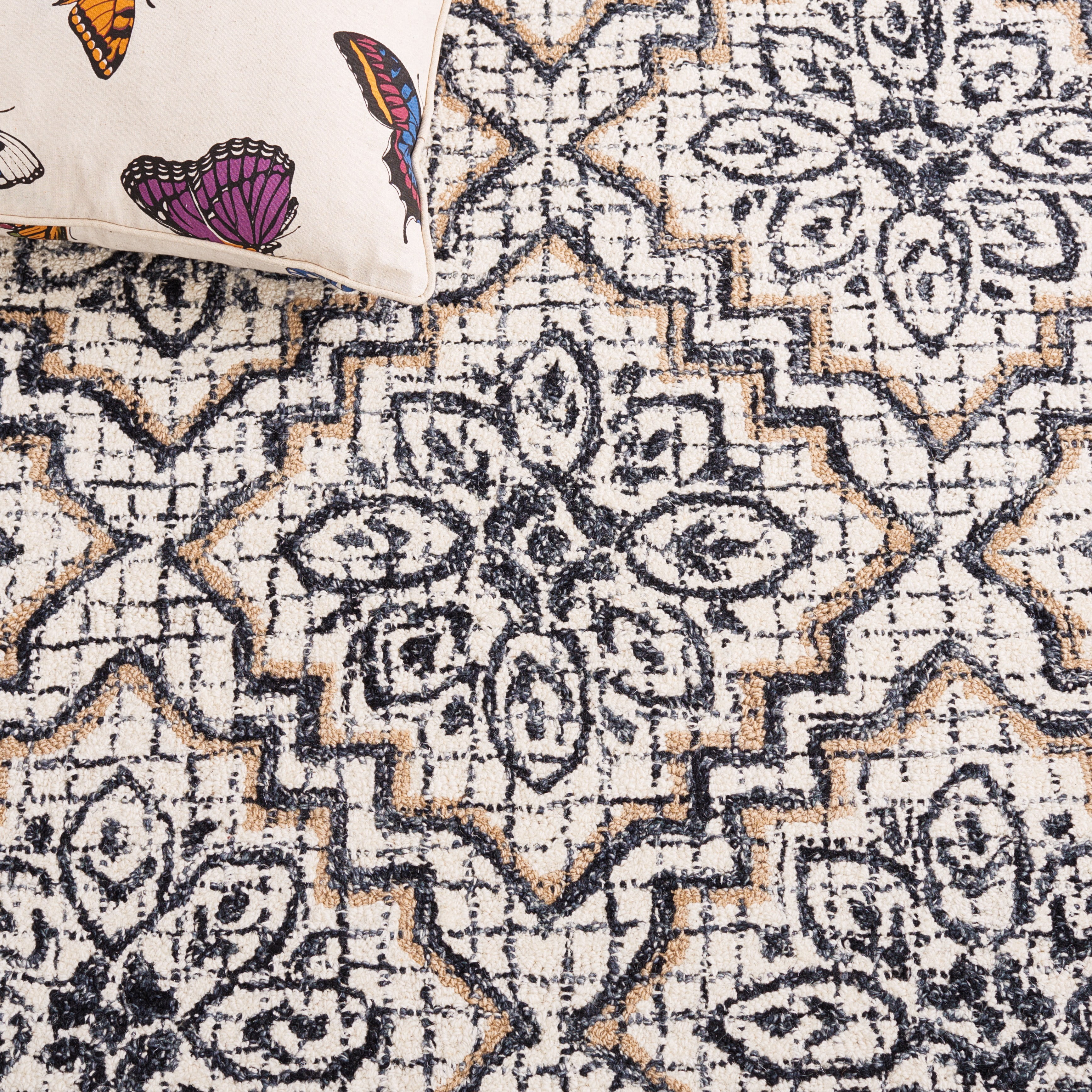 SAFAVIEH Abstract Drew Abstract Wool Area Rug, Ivory/Navy, 6' x 6' Square