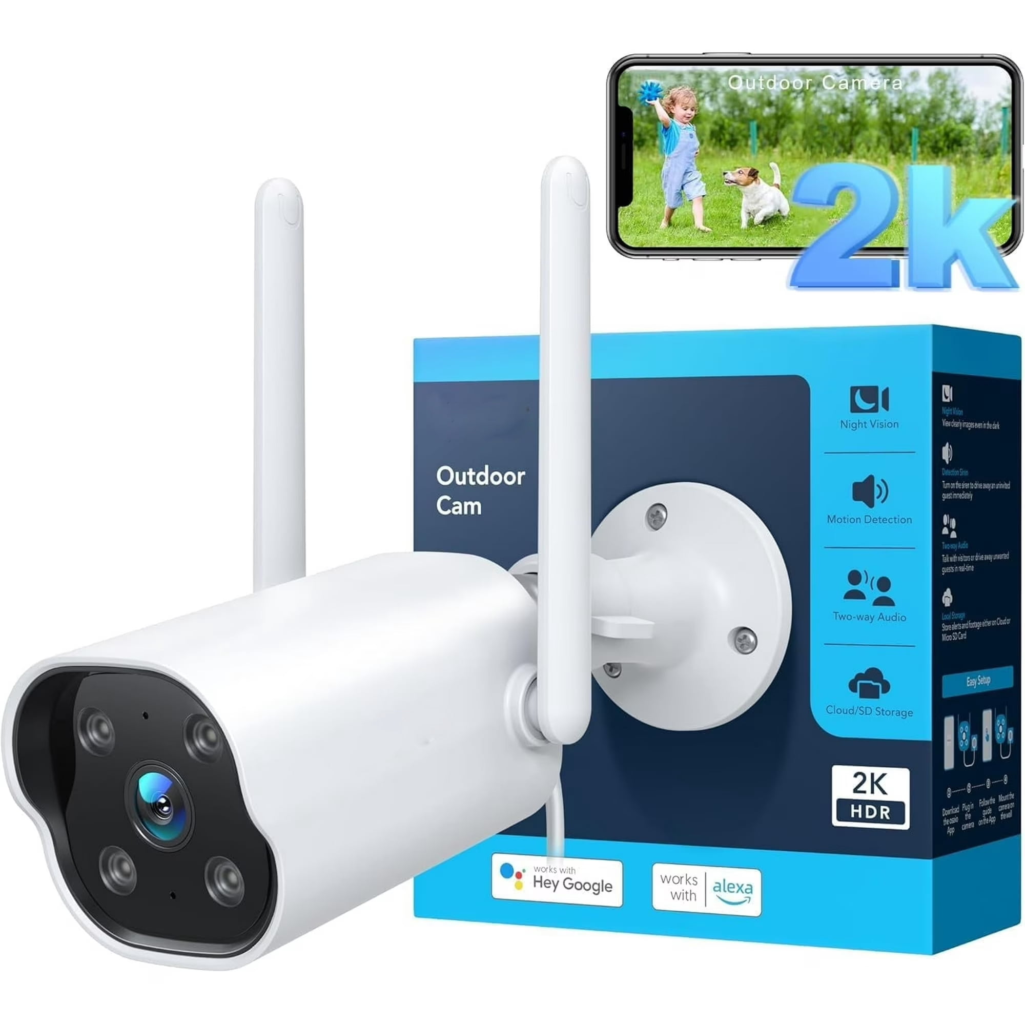 Security Cameras Outdoor for Home 2K IP65 Waterproof Home Surveillance Camera with 2-Way Audio Night Vision