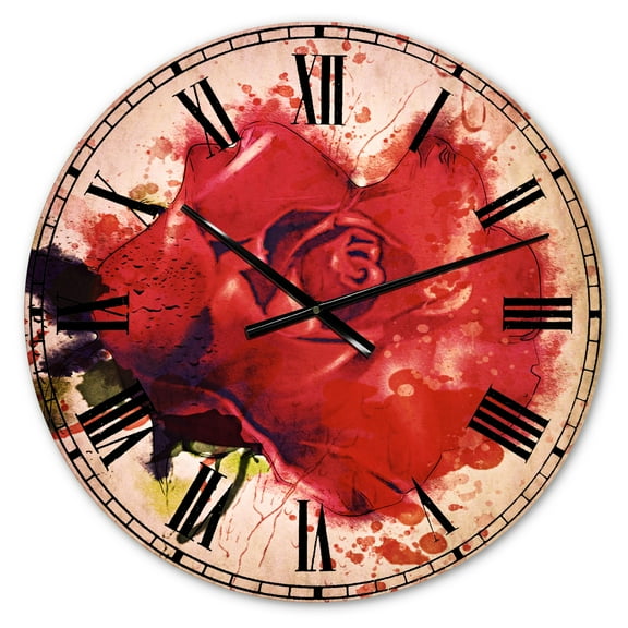 Designart 'Beautiful Bright Red Rose' Traditional wall clock