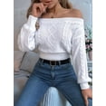 thumbnail image 6 of Womens Off the Shoulder Sweater Solid Cable Knitted Pullover Jumper Top Casual Long Sleeve Cropped Sweaters White L, 6 of 8