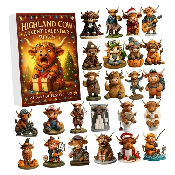 Highlands Cow Christmas Tree Decorations 24Pcs Acrylic Ornament Set Durable Shatterproof Holiday Hanging Decors