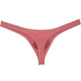 thumbnail image 2 of Mens Checkered Bikini Thong Underpants Pouch Enhancing Tangas Daily Underwear Hipster T-back Peach Carmine L, 2 of 2