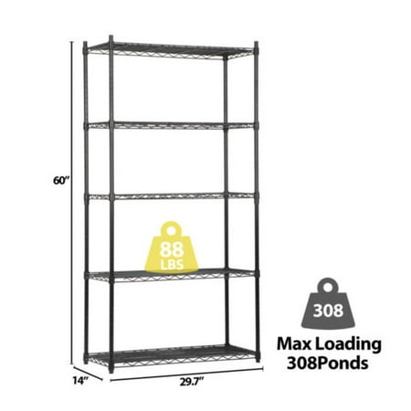 

ChicCrest 5-Tier Wire Shelves Unit Rack Storage Large Space Organizer Garage Shelf Black