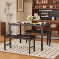 thumbnail image 2 of Dining Table Set for 4, 3Pcs Kitchen Table with 2 Benches 43.3" Farmhouse Breakfast Table with Metal Frame for Small Space, Dining Room, Balck, 2 of 9