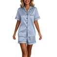 thumbnail image 4 of NominalSnug Satin Pajamas Sets for Women Short Sleeve Button down Shirts Wide Leg Shorts with Pockets Loungewear, 4 of 6