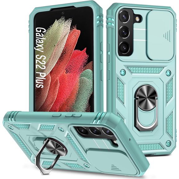 Case for Galaxy S22 Plus, Slide Lens Protective Case Shockproof Impact Resistant with Kickstand Cover Case for Samsung Galaxy S22 Plus 4G/5G 6.6" (Green)