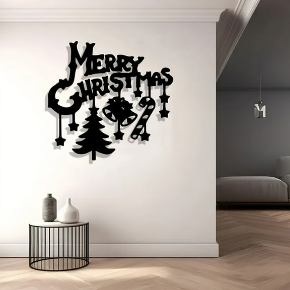 HELLOYOUNG Vintage Merry Christmas Metal Wall Art Iron Holiday Decor with Script, Stars & Tree Indoor Wall Decoration Christmas Gift for Home Decor Enthusiasts, Rustic Christmas Artwork