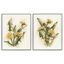 Stupell Industries Dandelion Watercolor Sketch Plants & Flowers Painting Gray Framed Art Print Wall Art, 24 x 30, Set of 2