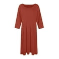 thumbnail image 4 of Qwertyu 3/4 Sleeve Fall Dresses for Women 2024 Fashion Crewneck Flowy A Line Dresses Trendy Casual Midi Dress Camel 3XL, 4 of 5