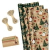 Kraft Green Buffalo Plaid Christmas Wrapping Paper Rolls with Tags and Jute String - 17 inches x 10 feet per Roll, Pack