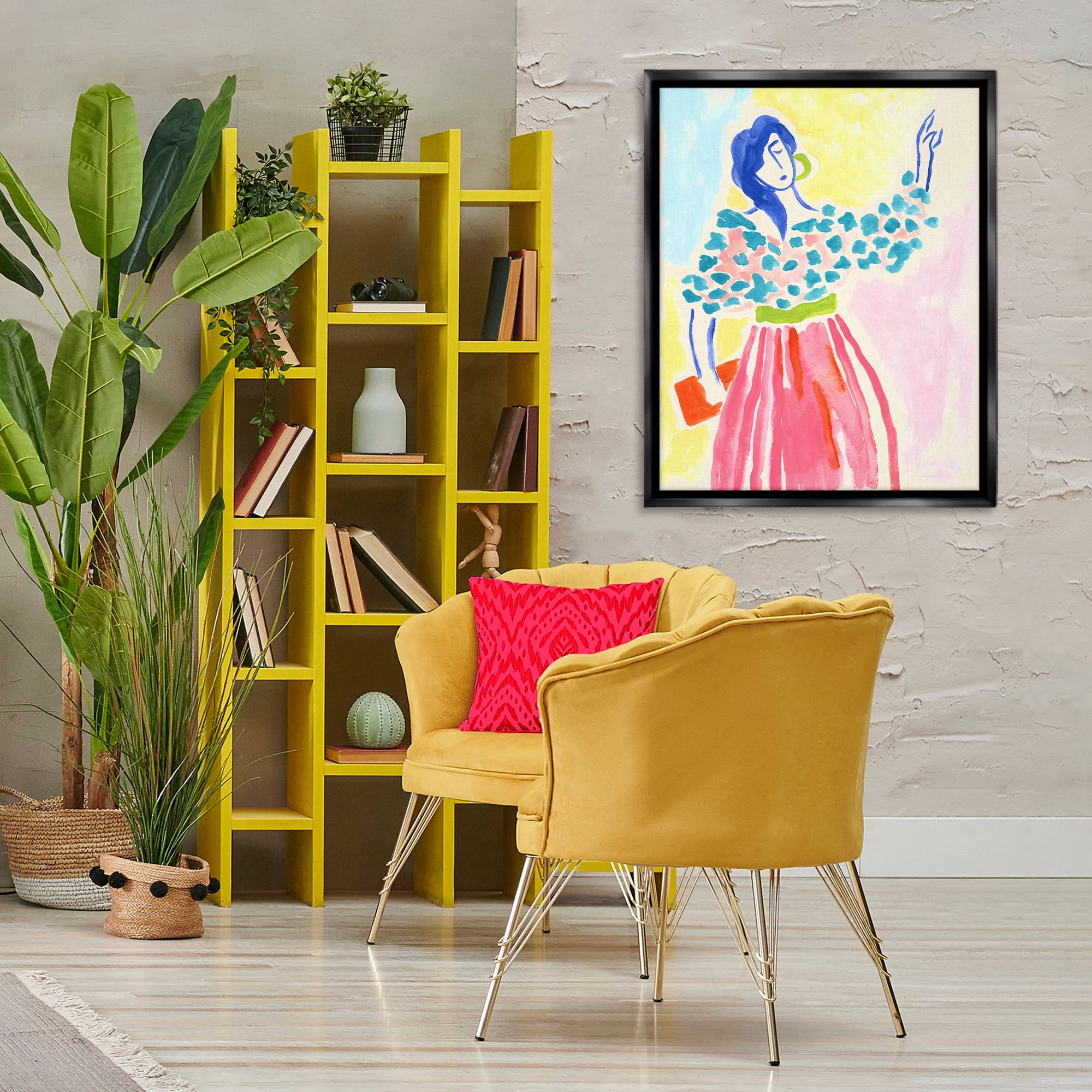 Stupell Industries Woman in Bold Dress People Painting Black Floater Framed Canvas Art Print Wall Art, 25 x 31