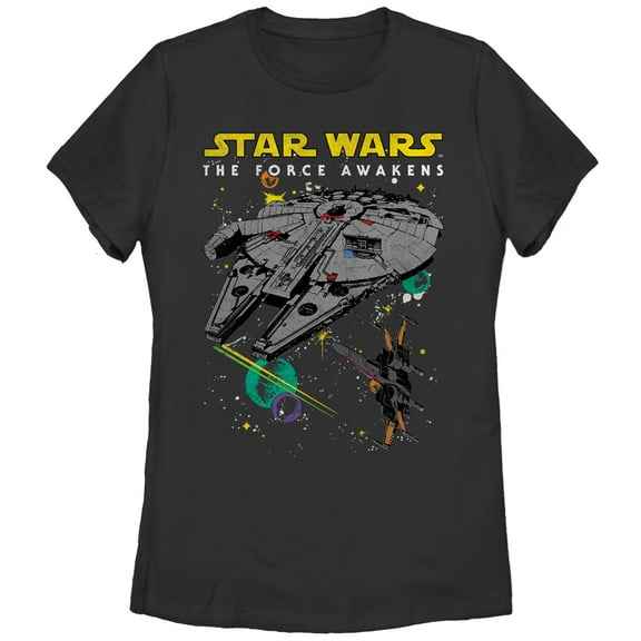 Women's Star Wars The Force Awakens Millennium Falcon and X-Wing Graphic Tee Black Small