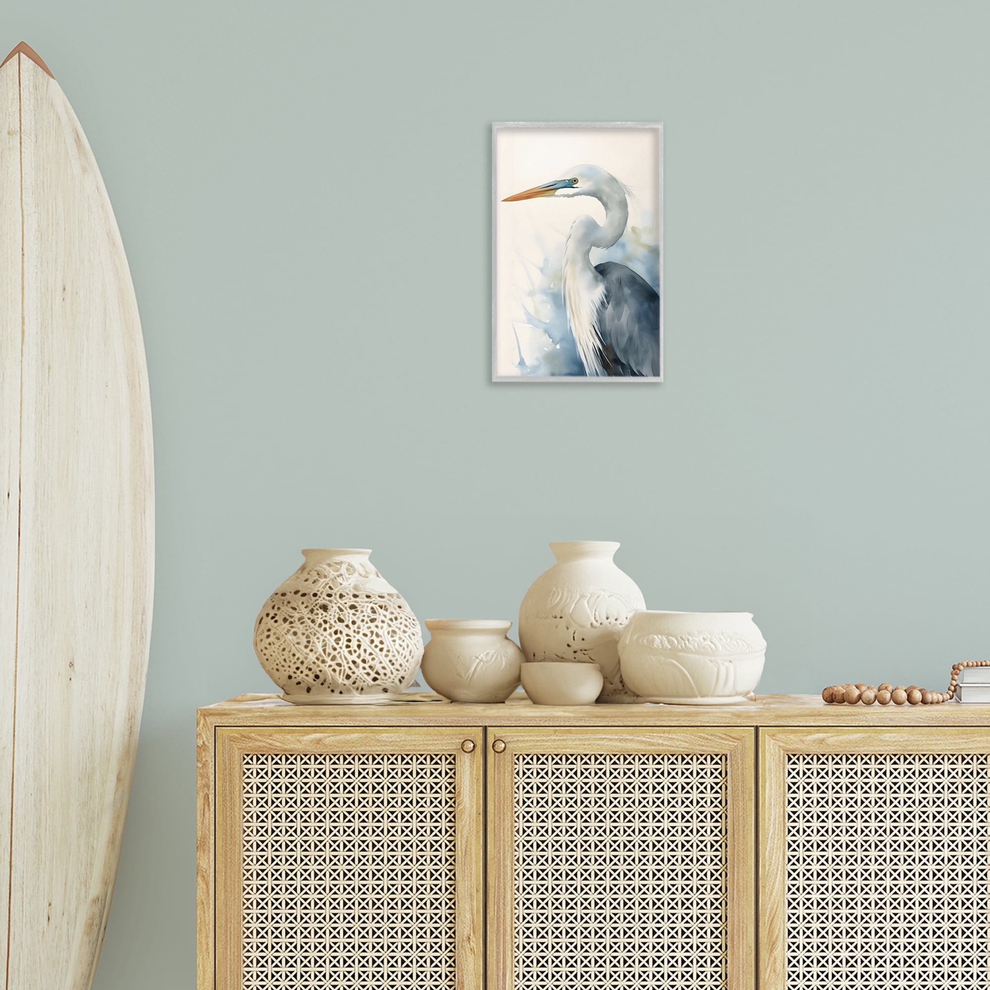 Stupell Industries Quiet Heron View Animals & Insects Painting Gray Framed Art Print Wall Art, 12 x 18