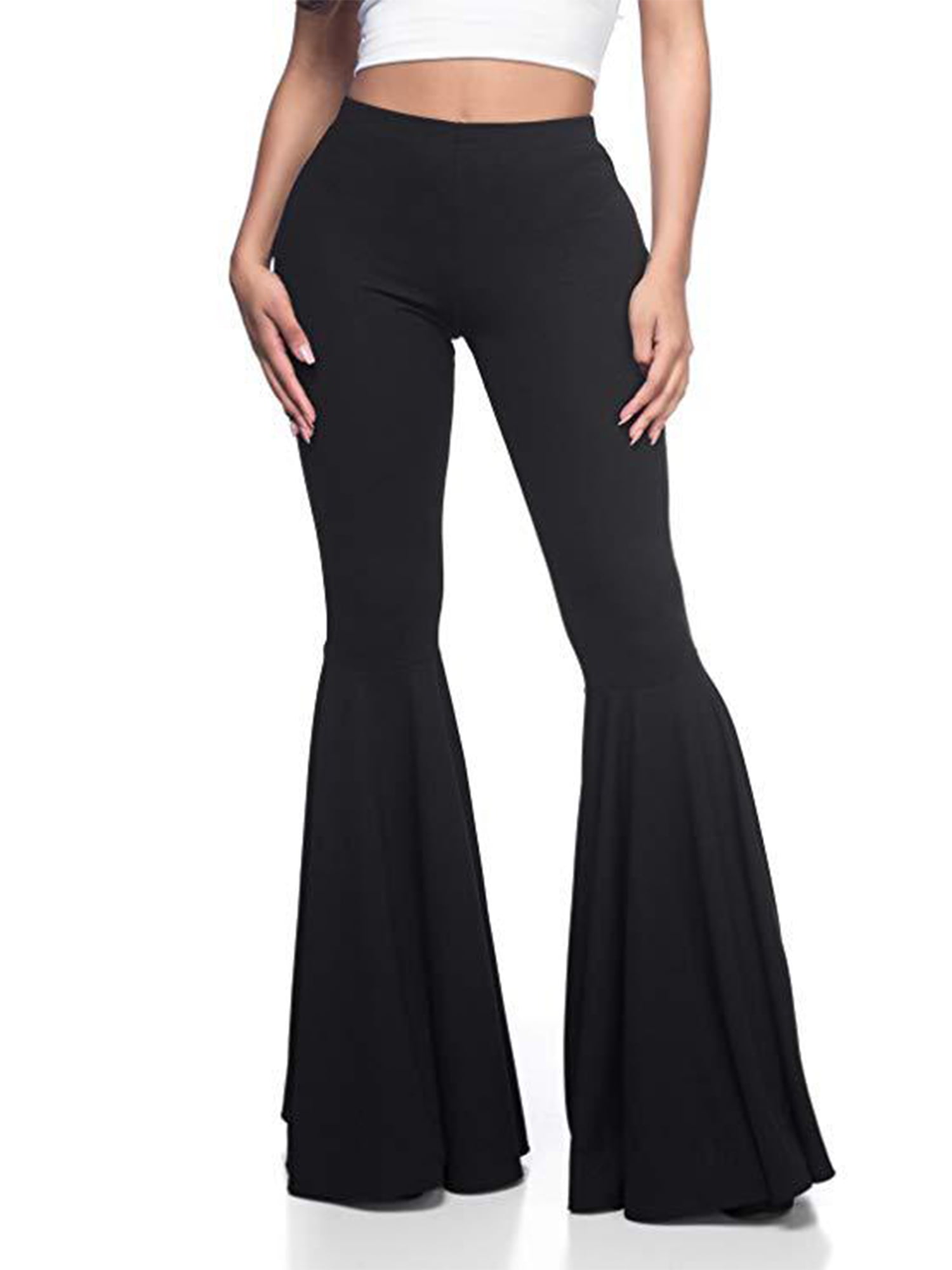Womens High Waist Skinny Long Pants Ruched Flared Bell-Bottoms Bootcut Trousers 