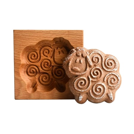 

Xewsqmlo Wooden Cookie Mold Sheep Shape Carved Press Stamp for Biscuit Cake (F)