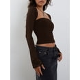 thumbnail image 2 of Cenuakty Women´s Lace Patchwork Crop Tops Strapless Solid Color Tube Tops + Long Sleeve Bolero Shrug Set Fall T-Shirt, 2 of 6