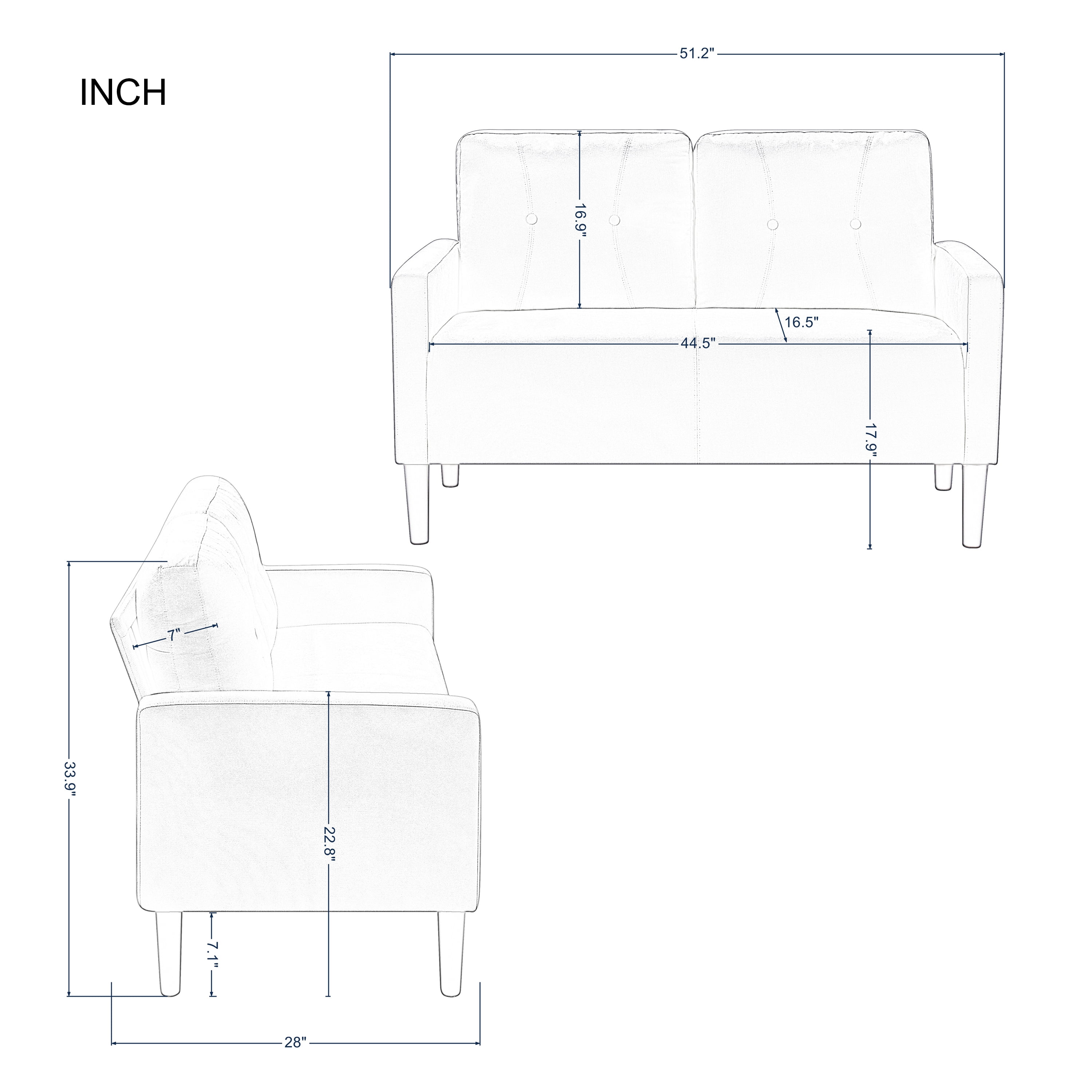 BSHTI 51.2" Modern Loveseat for Small Spaces, Linen Bled Upholstery, Ergonomic Loveseat with Removable Cushions & Solid Wood Legs, Black