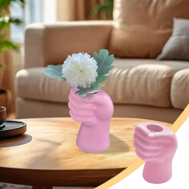 Jarrón de plástico escandinavo para arreglos florales húmedos y secos - Recipiente decorativo geométrico moderno, blanco/rosa/verde, 17x10cm, uso interior y exterior