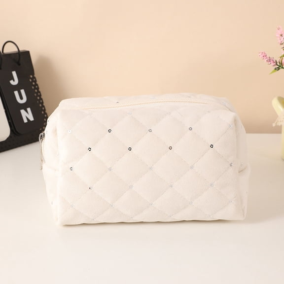 SouMaox Velvet Sequin Pouch Pattern Glitter Case Portable Stationery Storage Organizer for Desktop Items
