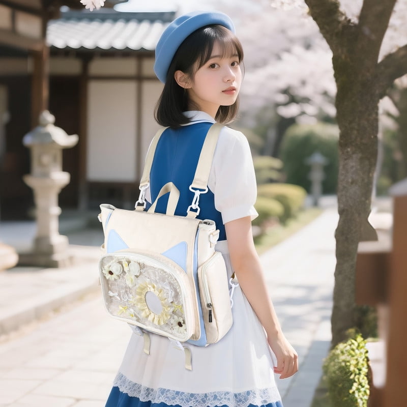 TINYAT Backpack for Women Cute Crossbody Bag DIY Kawaii Anime Y2K Cat Ita Bag for Shop Concert College White-blue