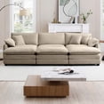 thumbnail image 6 of Modern Tan Corduroy 3-Seater Sofa with 3 Ottoman Beds (220×80×75cm), 6 of 14