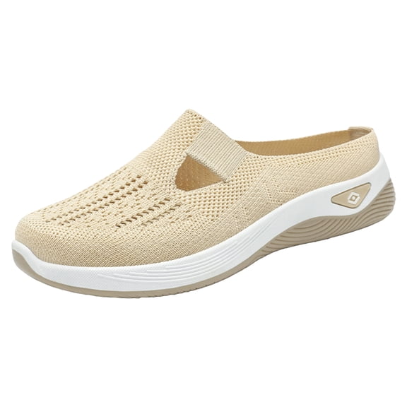Domzle Breathable Knit Slip-On Walking Shoes Women Mule Sneakers Orthopedic Slide on Backless Tennis Sneakers Loafers Arch Support Orthopedic Mesh Mules Backless Tennis Shoes 2026 Yellow 40