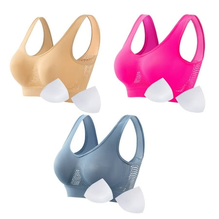 HCURIBAD Wireless Bras  Clearance! 3 Pack Women Seamless Sports Bra Breathable Wireless Up Bra with Pads Yoga Running Fitness Bralettes  Push up Bra Backless Bra Bras for Women Beige M