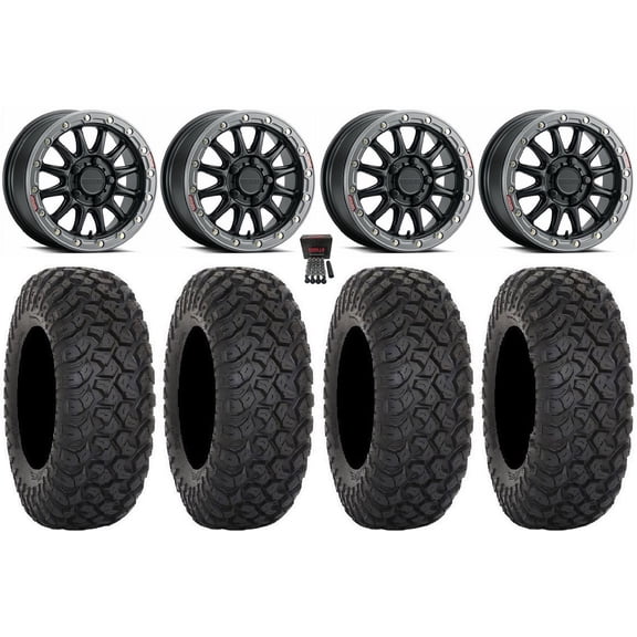 Raceline Alpha 15" Wheels Bk  53mm 33" RT320 Tires Polaris RZR Turbo R & Pro R Ranger 1500 Xpedition