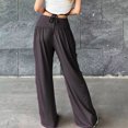 thumbnail image 4 of Gifts Usmixi Womens Straight Trousers Sexy Hollowed High Waist Wide Leg Long Pants Solid Pleated Loose Lightweight Pants Black XL, 4 of 7