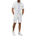 thumbnail image 5 of HBGVBA Men Athleisure 2 Piece Set Solid Color Short Sleeve Lapel Button Down Shirt Knit Shorts Casual Outfit, 5 of 5