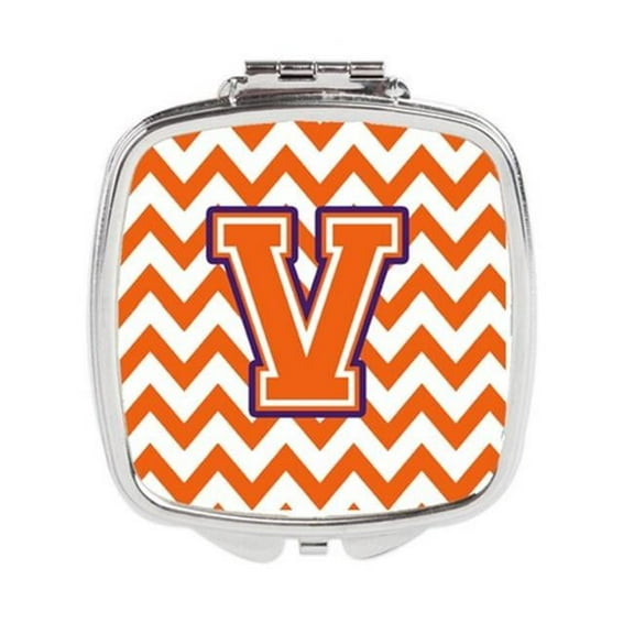 Carolines Treasures  Letter V Chevron Orange & Regalia Compact Mirror - Orange & Regalia - 3in. H x 0.3in. W x 2.75in. L - 0.15 lbs