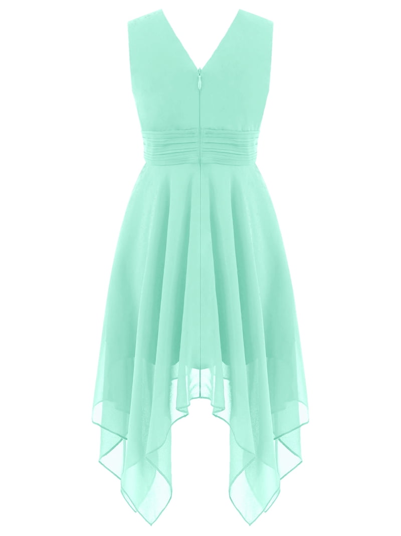 white christmas dresses Chic V Neck Asymmetrical Hem Ruffles Sleeve Pleated Chiffon Wedding Gu – LD  Dress