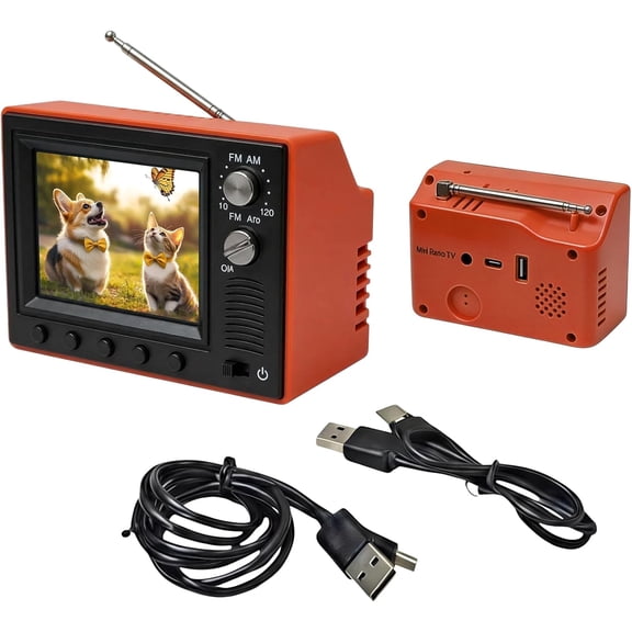 Retro Television, 2.4 Inch Mini TV for Dollhouse with USB and Battery, 1:12 Scale Dollhouse Mini TV for DIY Projectsred