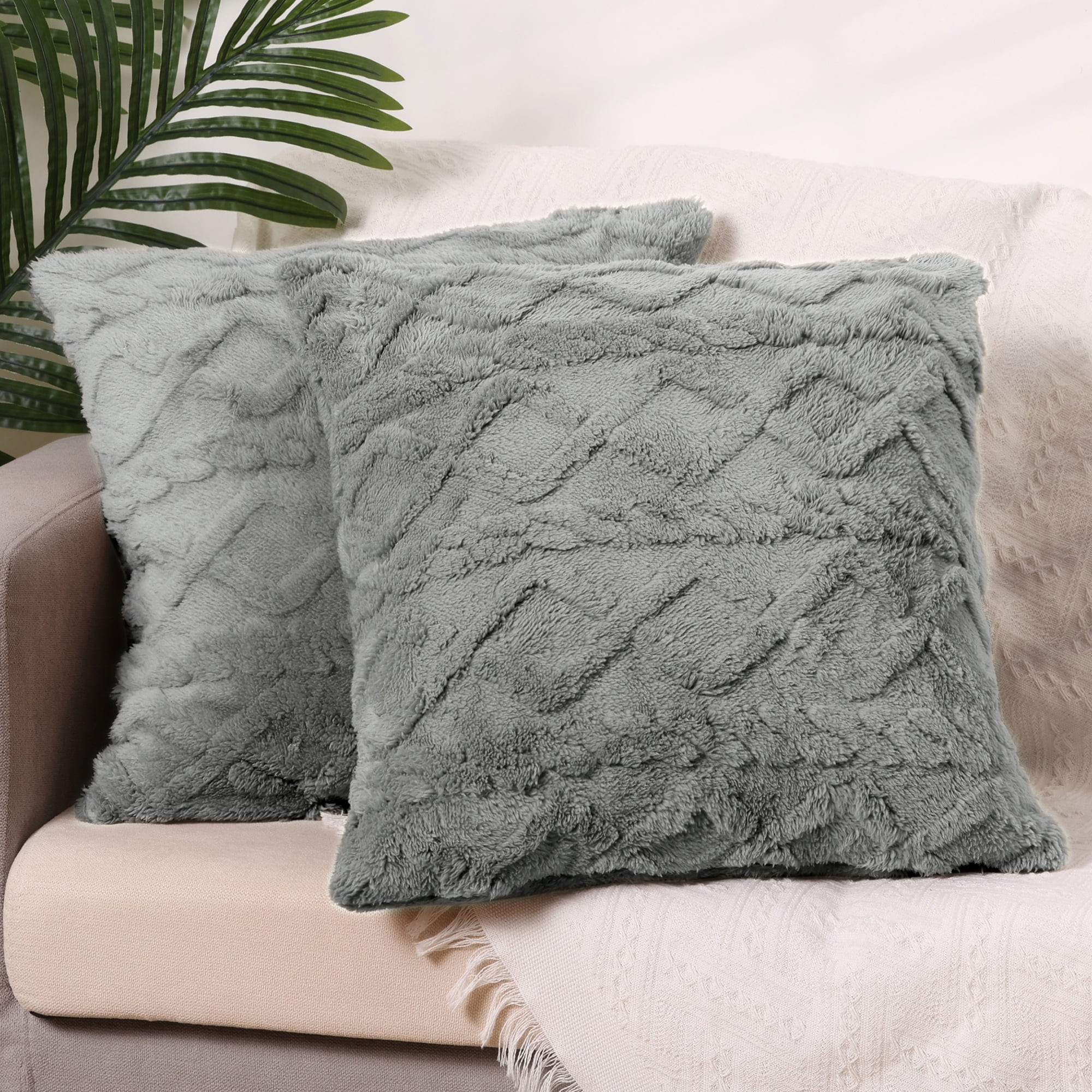 Unique Bargains Solid Striped Soft Sofa Decorative Pillow Covers (2 Count) Light Gray 20" x 20"