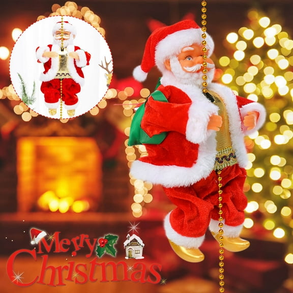 ​Electric Climbing Santa Christmas Ornament - Musical Moving Decor with 3 Speeds, 39" Bead Chain for Tree & Home (Battery Operated)​​ As show