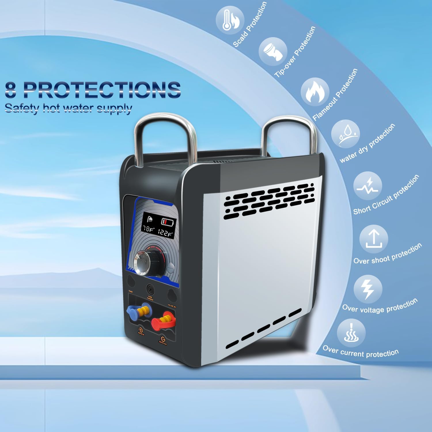 12V Tankless Portable Water Heater Propane - 25000BTU 6KW Instant Hot Water Heater for RV, Camper Van, Camping Trailer, Cabin - Gas Powered Camping Shower - Black