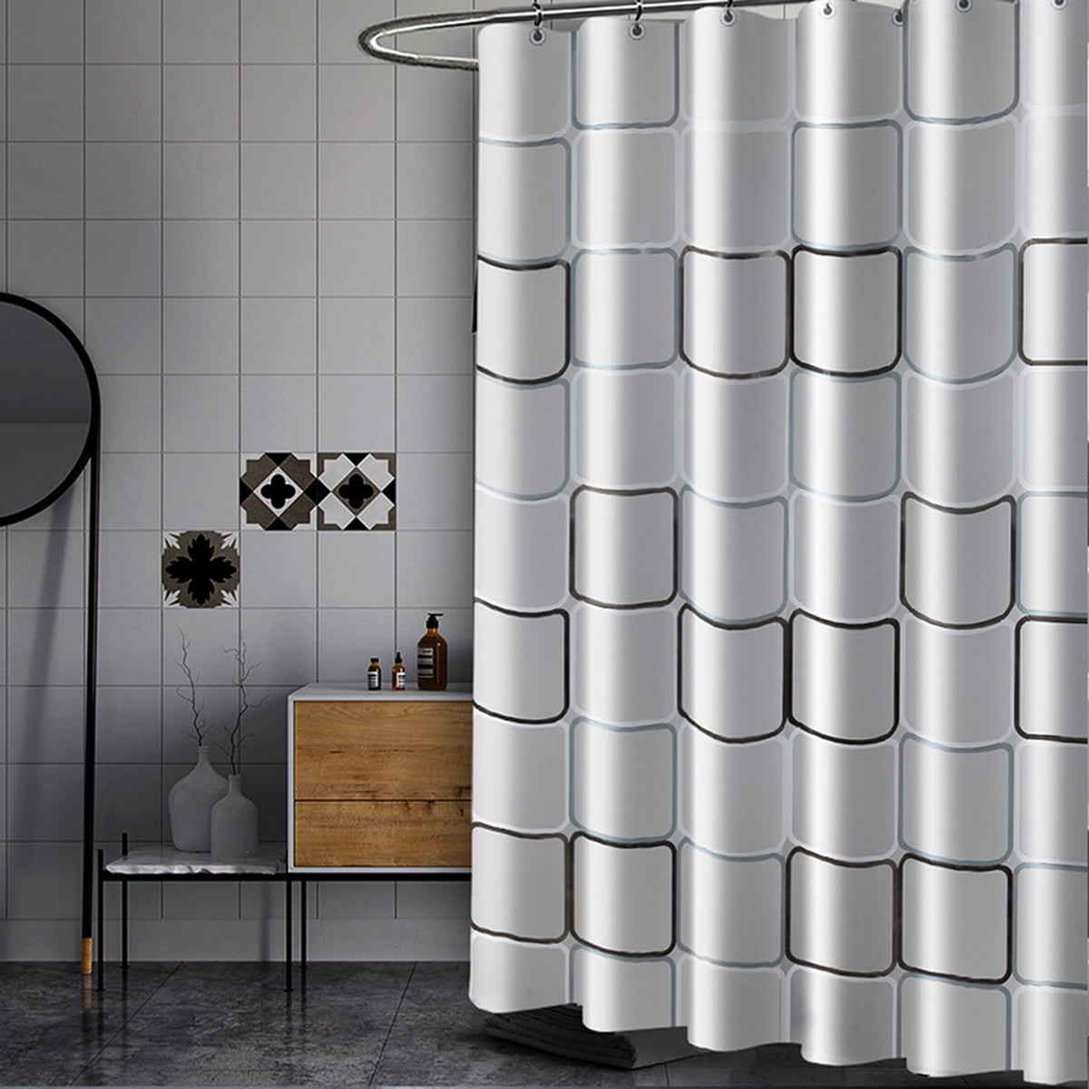 PEVA MOSAIC BATHROOM BATH SHOWER CURTAIN WATERPROOF INCLUDE 12 HOOKS 180X180CM