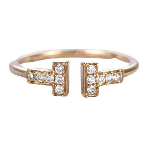 HeartsAndYou 0.7ct Round Cut Moissanite Engagement Ring for Women Open Bar Design 18k Yellow Gold Over Silver